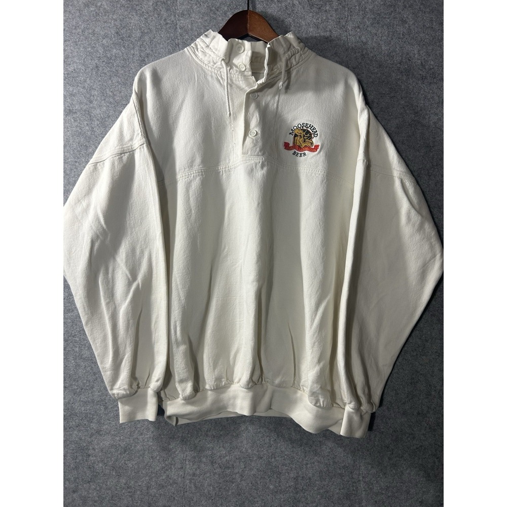 Vintage Moosehead Beer Lager Embroidered White Pullover Sweatshirt Mens XL 90s